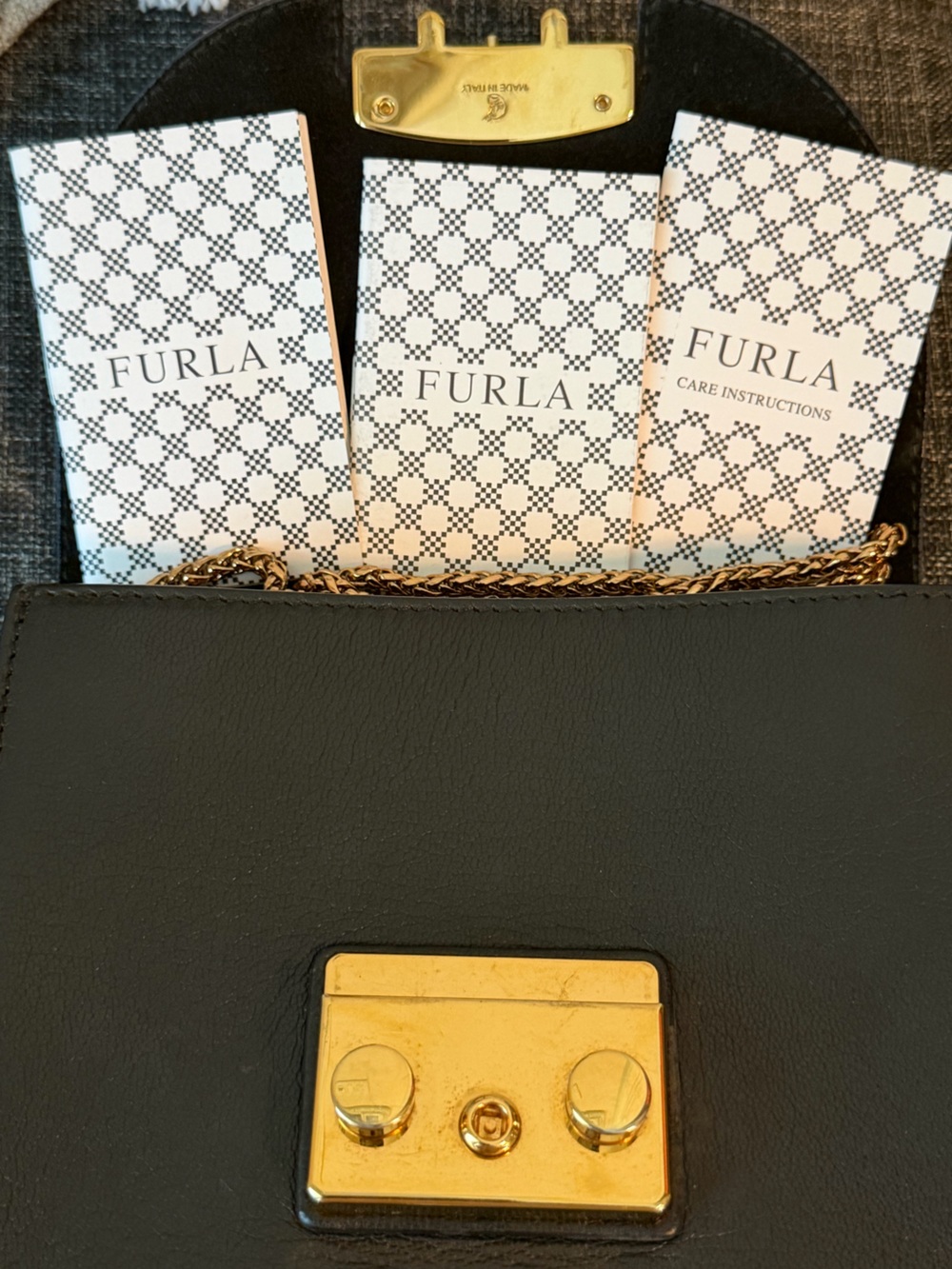 FURLA Metropolis Geometric Crossbody Bag Rebel Spirit Leather Purse Blue Black - Picture 6 of 9